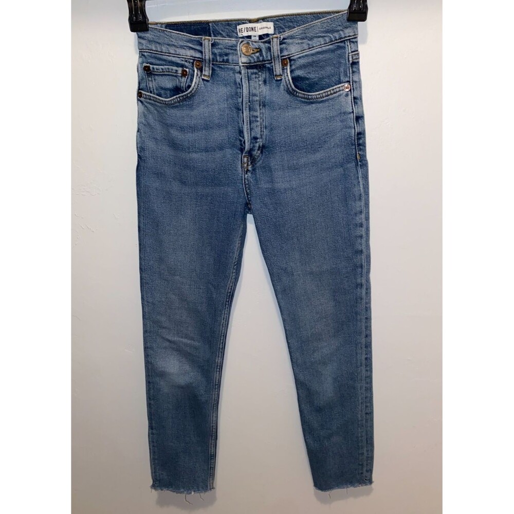 Re/Done Originals Light Wash Blue Denim Straight Jeans Women's Size 25 Raw hem